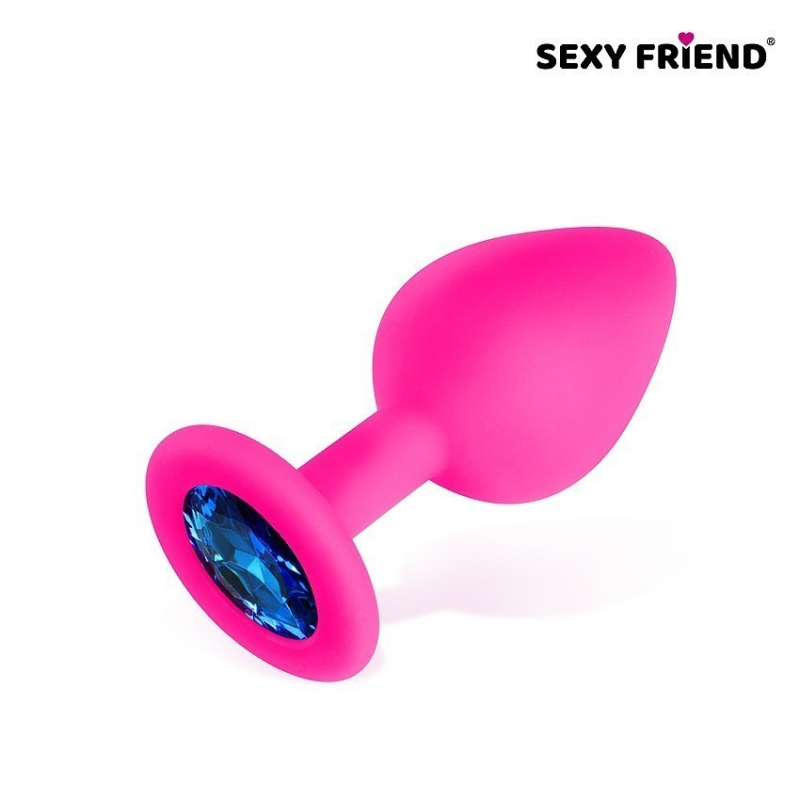Пробка с синим кристаллом "Sexy Friend" фуксия, M 